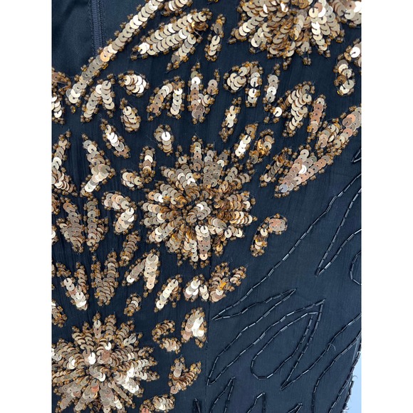 Stenay Vintage black and gold sequin 100% silk long cocktail dress size 10 - Picture 3 of 7